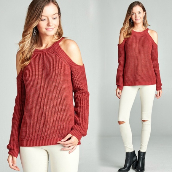 Cold Shoulder marled knit Sweater Brick Pink - Picture 1 of 4